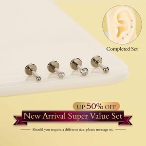 Minimalist Flat Back Earring Set, Titanium Stud Earring, Cartilage, Conch Earring, Helix Piercing, Beginner Friendly Push Pin Stud