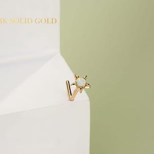 14K Opal Stern Nasenring, L Form Nasenstecker, kleine Nasenloch Piercing, himmlische Schmuck Geschenke