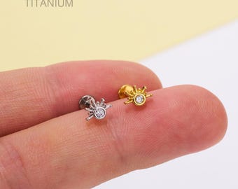 16G Titanium Threadless Sun Cartilage Stud/Push pin Minimalist stud/Medusa/Nose Piercing/Flat Back Earring/Helix/Conch/Tragus Piercing/Gifts