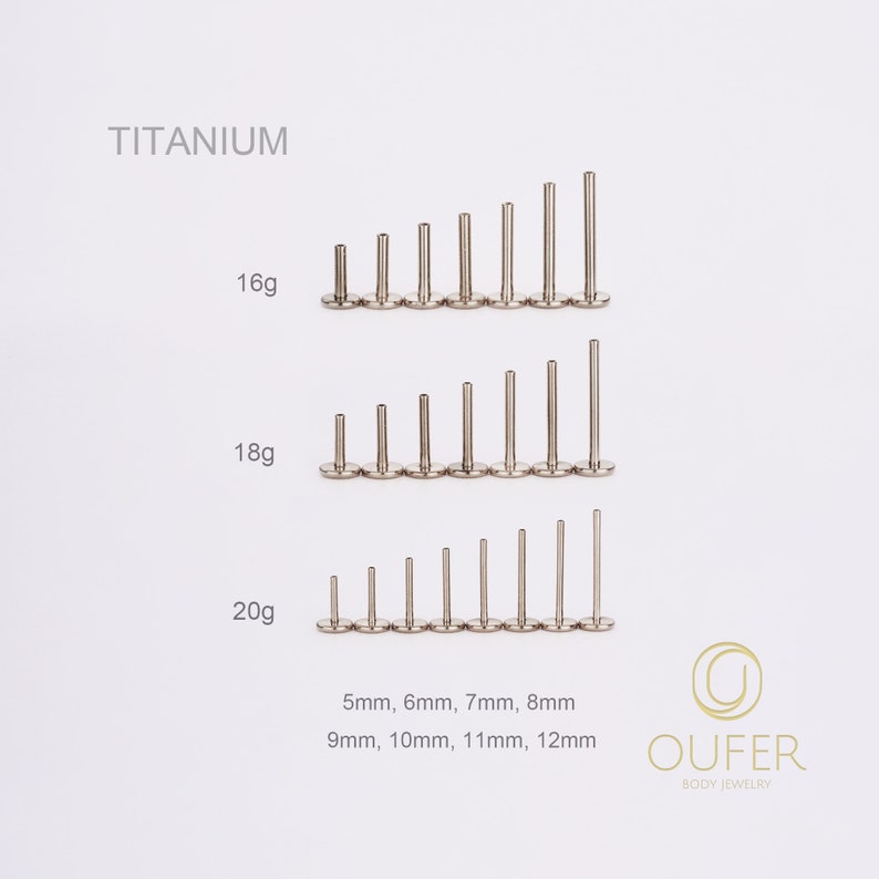 Implant 20G 18G 16G Titane Or/Argent SANS FIL Remplacement de tenon/Sans filetage arrière/Pushing Pin/Dos plat/hélice/conque/tragus/bouton nasal 5-12 mm image 4