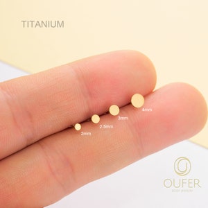 20G/18G/16G Titanium Tiny Gold Disc Ends Stud/Push Pin Labret/Threadless Flat Back Earring/Nose Stud/Cartilage Stud/Tragus/Helix/Conch Stud zdjęcie 7