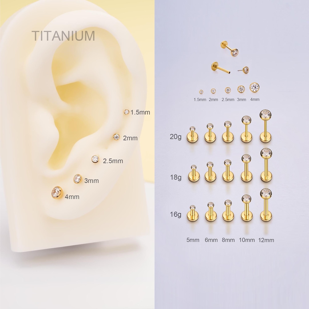 【sina】Picollet K18 Gold 16G Labret 16G Labret, Cone Multi Stone-Gold Steel – Pico Body Jewelry