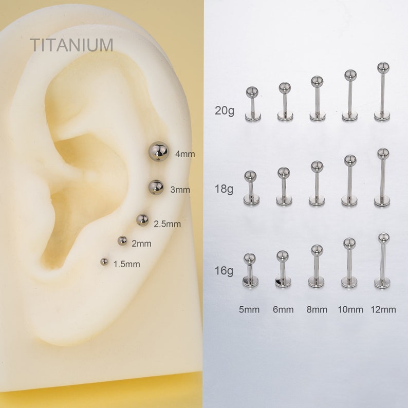 THREADLESS Push Pin Flat Back 16G/18G/20G Labret Stud,Implant Titanium Tiny Ball Ends Nose/Tragus/Conch/Helix/Earlobe Stud Earring Flatback zdjęcie 1