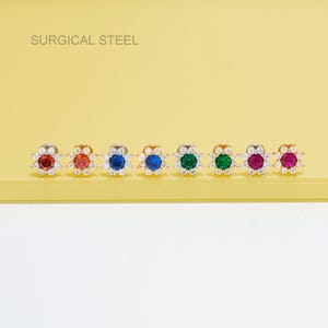16G Colorful Sun Flower Cartilage Stud/Silver Gold Internally Threaded Stud/Labret/Helix/Tragus/Conch Piercing Stud/Flat Back Earring/Gifts