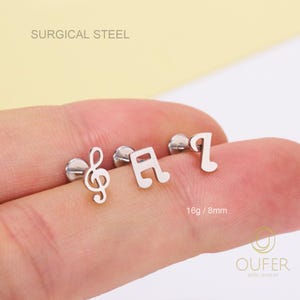 3PCS 16G Phonetic symbol Music Cartilage Stud/Internally Threaded/Labret/Helix/Tragus/Conch Piercing Stud/Flat Back Earring/Tiny studs