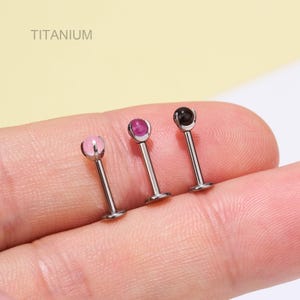 16G Natural Stone Titanium Cartilage Stud/Internally Threaded Flat Back Amethyst/Pink Quartz/Obsidian Labret Stud/Tragus/Conch/Helix Stud