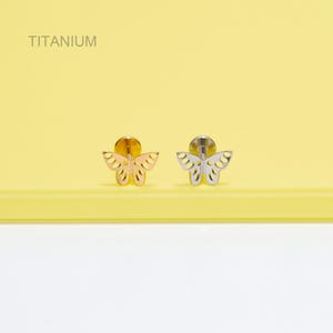 16G Hollow Butterfly Cartilage Stud/Silver Gold Internally Threaded Earring/Labret/Helix/Tragus/Conch Piercing Stud/Flat Back Earring/Gifts
