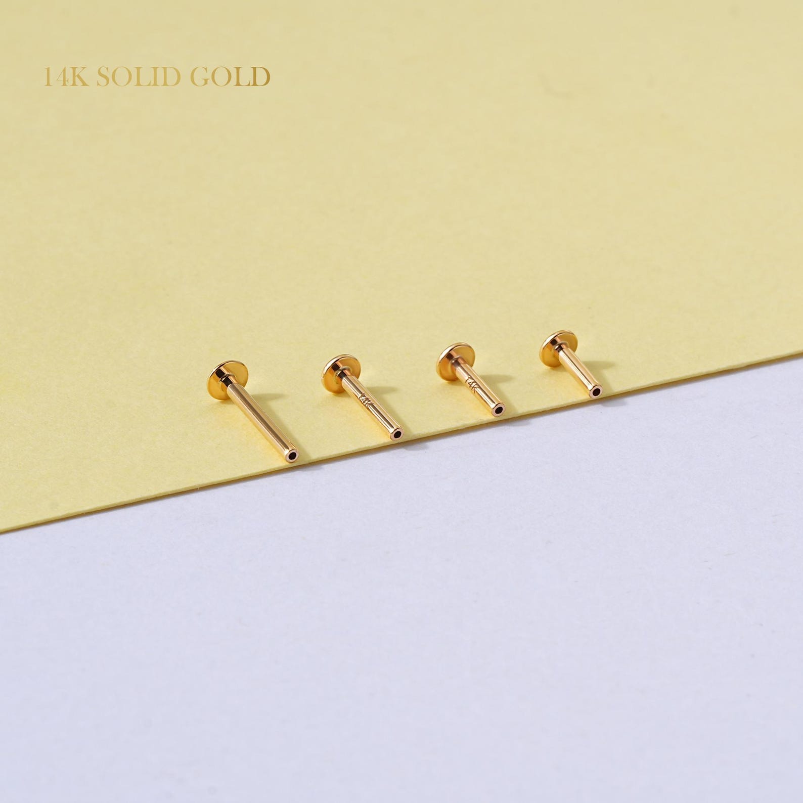 Threadless Pin 14k Yellow Gold Threadless Push Pin Posts, Flat Back Labret Replacement ...