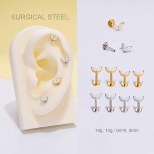 18G/16G Marquise Opal Flower Push Pin Labret  Stud/Threadless Flat Back Earring/Tragus Stud/Conch/Helix Stud/Cartilage Stud/Nose Stud