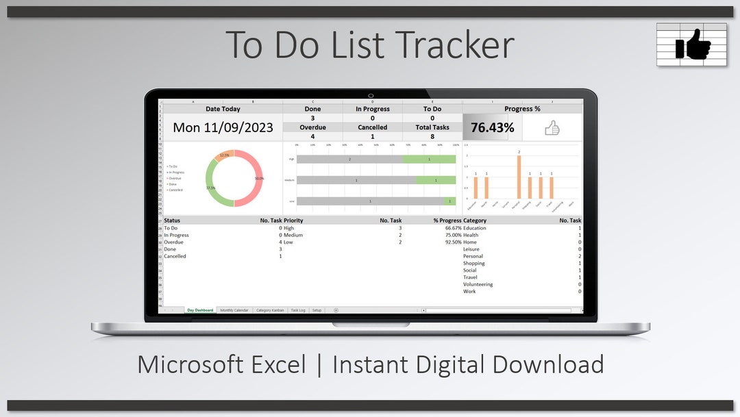To Do List Excel Template Task Tracker Excel Template to Etsy
