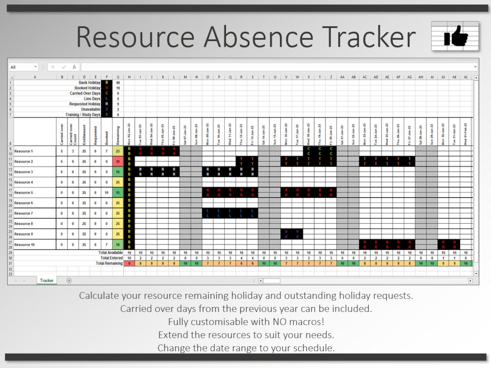 Resource Absence Tracker Excel Template Staff Management Excel Template ...
