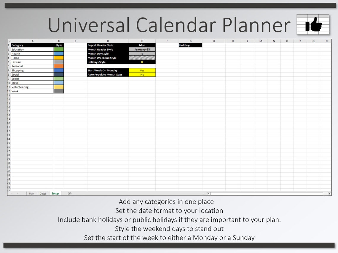 Calendar Planner Excel Template Calendar Excel Template Planner Excel Template Weekly Monthly
