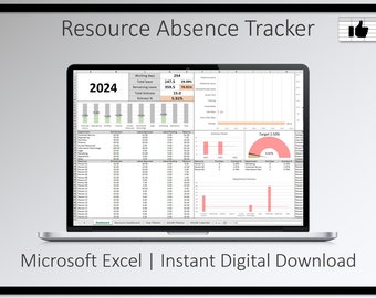 Monitoraggio delle assenze dei dipendenti: foglio di calcolo Excel, pianificatore delle risorse umane (download digitale)