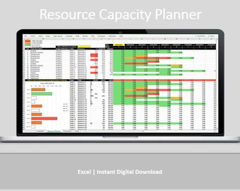 Capacidad de recursos Plantilla de Excel Planificador de recursos Plantilla de Excel Gestión de recursos Utilización de recursos Utilización Programación de recursos