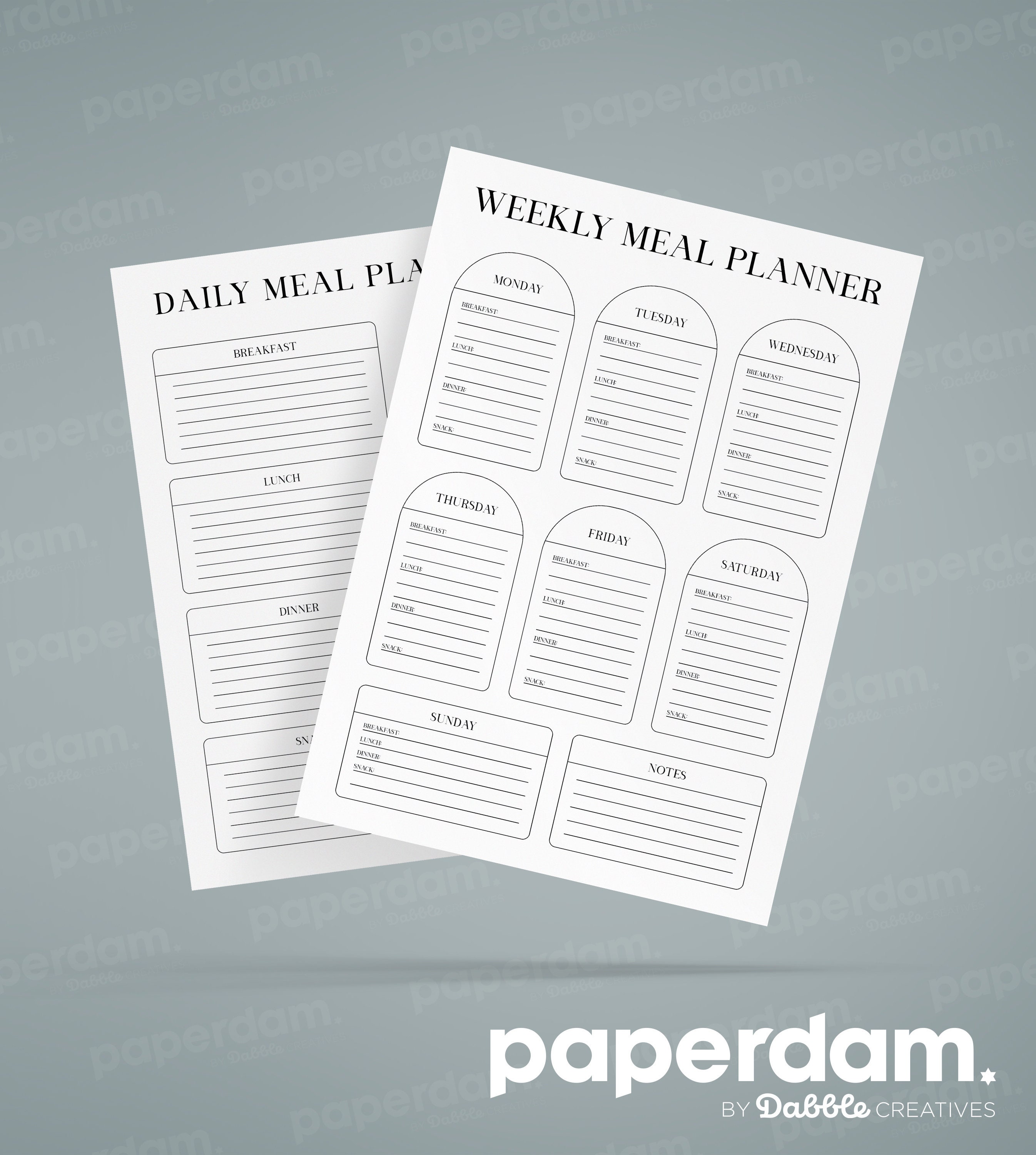 Minimal Daily & Weekly Meal Planner, Food Diary (A4 Instant Download ...