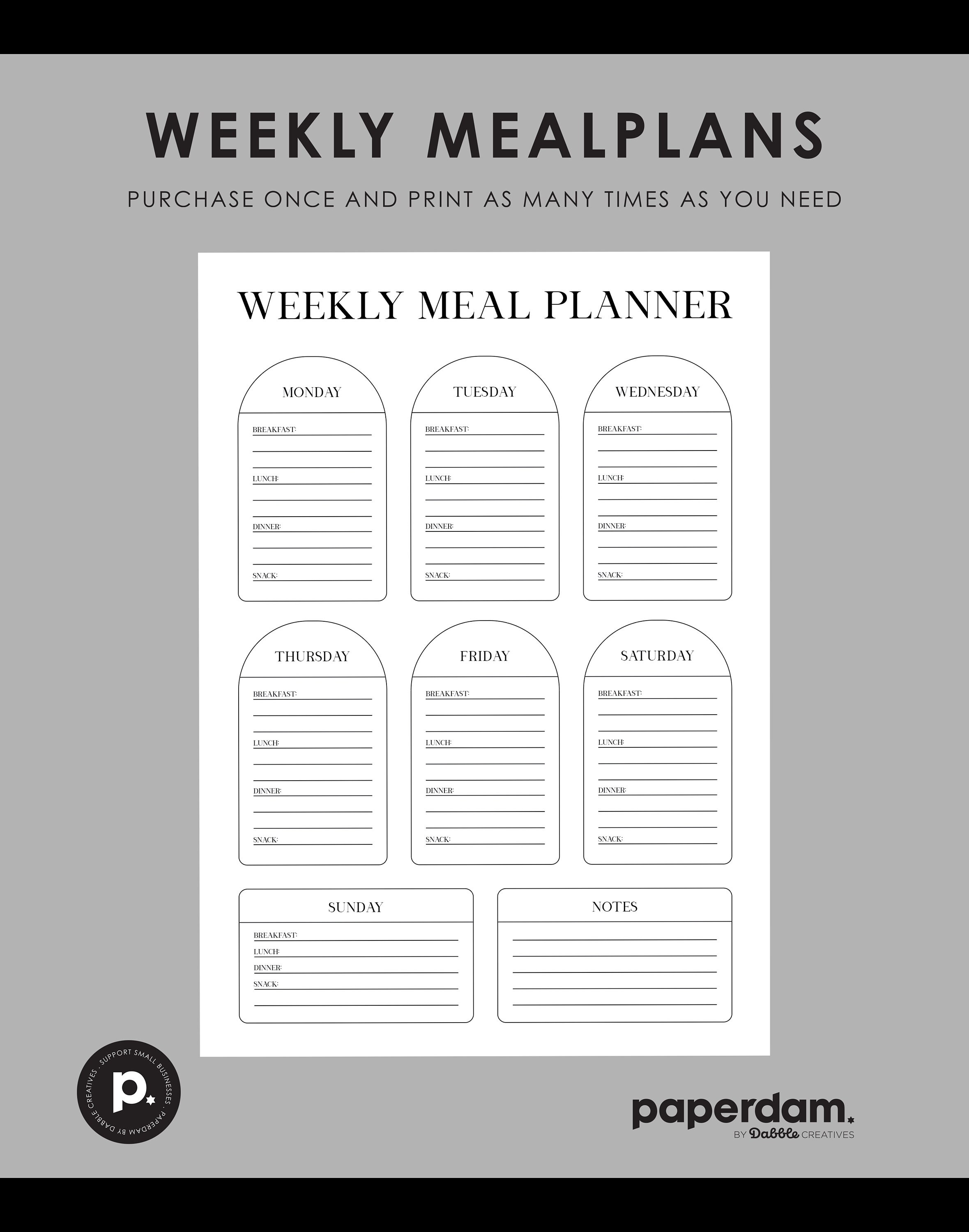 Minimal Design Printable Daily &amp; Weekly Meal Planner, Meal Prep Planner ...