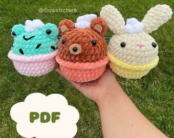 Crochet Ice Cream Frog, Bunny, Bear Pattern, Amigurumi Plushie (PDF File)