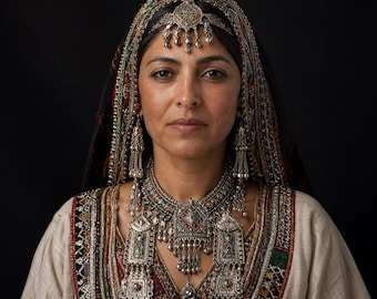 Retrato de mujer amazigh – Joyería tradicional bereber – Arte mural del norte de África