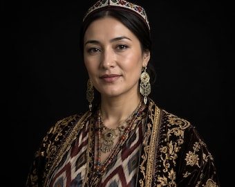 Uzbek Woman Printable Portrait – Traditional Central Asian Attire – Silk Road Cultural Wall Art - Digital Download