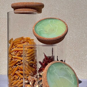Kitchen Canisters or Spice Jar Set Cotton Buds Tea Coffee Sugar Storage Resin Jar Cork Canister Lid Food Jar Glass Food Canister