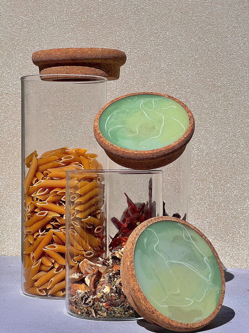 Kitchen Canisters or Spice Jar Set Cotton Buds Tea Coffee Sugar Storage Resin Jar Cork Canister Lid Food Jar Glass Food Canister