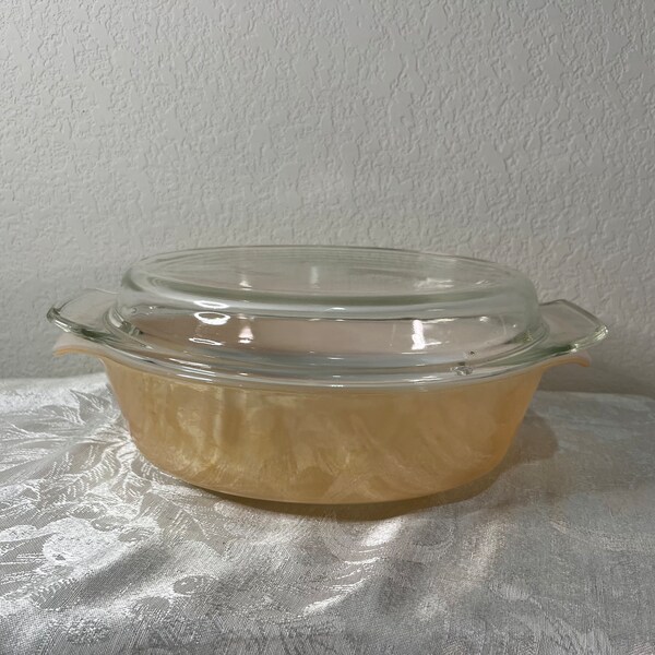 Vintage Fire King Peach Luster Oval Casserole Pan Baking Dish w/ Lid # 467