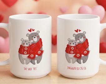 Personalized Engaging Mug (11oz,15oz), Engagement Keepsake, Engaging Gift for Her, Engaging Gift for Him, Winter Coffee Mug Set