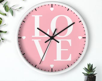 Valentines Day Wooden Frame Silent Clock, Love Wall Decor, Silent Quartz Clock with second hand