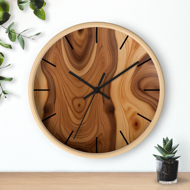Orologio silenzioso con cornice in legno e lancetta dei secondi, decorazione da parete in legno e plexiglass, orologio da parete al quarzo di design immagine 1