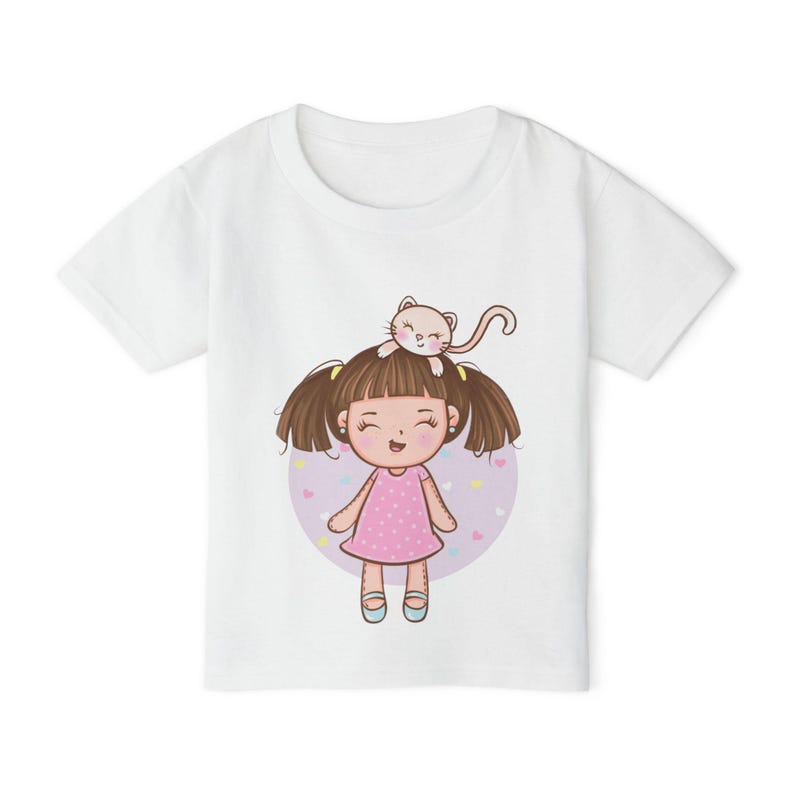 Heavy Cotton™ Girls' Toddler T-shirt, Trendy Cotton Tee for Little Girls - Cute Kitty image 3