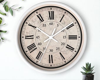 Orologio silenzioso con cornice in legno e lancetta dei secondi, decorazione da parete in legno e plexiglass, quadrante con numeri romani, orologio al quarzo silenzioso da parete