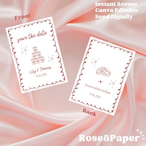 Modern Red & White Save the Date: Champagne Tower Canva Template (Digital Download