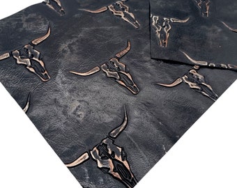 Genuine embossed leather | TEXAS Long Horn | Black and copper pieces / sheets | Various sizes available