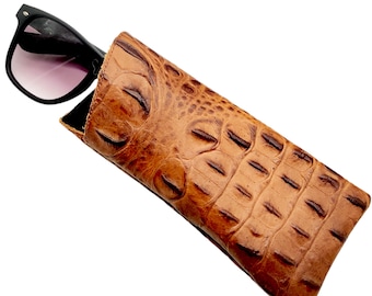 Croc Tan Genuine embossed Leather Glasses sleeve