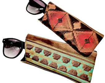 Navajo Aztec Glasses sleeve made using genuine embossed Leather