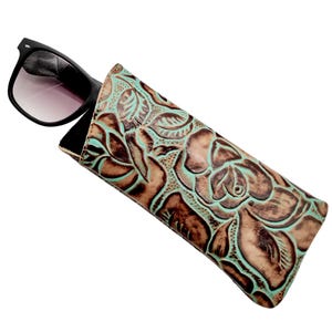 Rose Embossed Leather Sunglasses Sleeve made using genuine leather