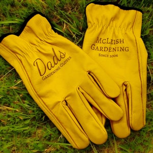 Custom engraved genuine leather gardening gloves | Laser engraved with your logo or custom text!