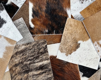 Cowhide Leather Swatches - Mixed Brown Fur-On Squares, 50-Piece Pack