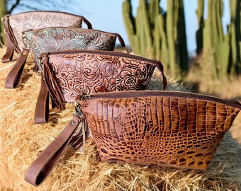 Embossed Western Leather Clutch | Genuine Leather Wristlet Purse
