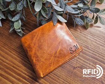 Custom Engraved Leather Wallet – RFID Protection, Personalized Gift