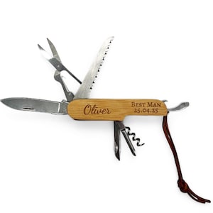 Customisable Engraved Bamboo Pocket Multi-tool - Laser engraved with your text or logo!