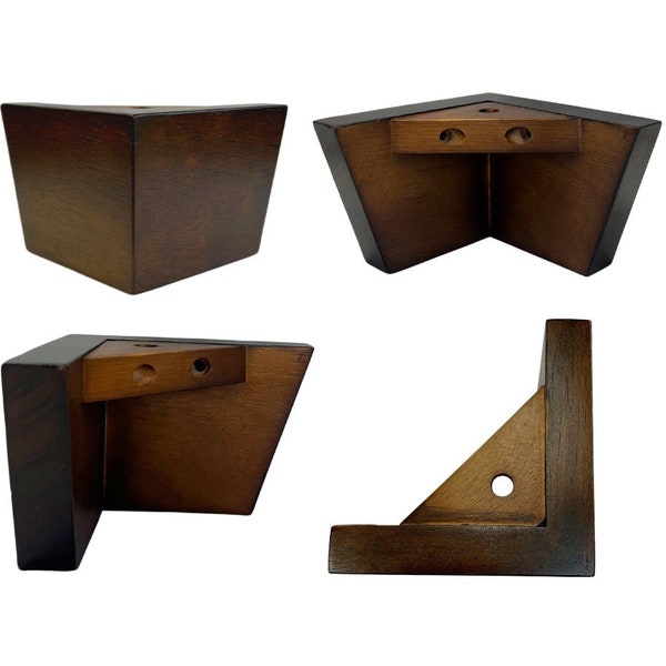 4 x Square wooden Furniture Legs | set of 4 | chunky Solid Wood furniture feet - Walnut - M8 / 95mm (3.7") Tall