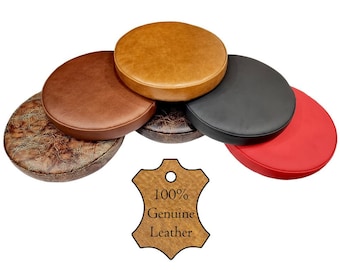 Handmade Genuine Leather Round Bar Stool / Counter Stool Replacement Seat Tops - Various colours Available