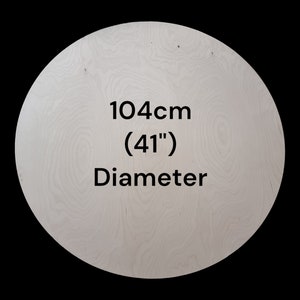 May include: A light wood round disc with the text "104cm (41") Diameter" printed on it.