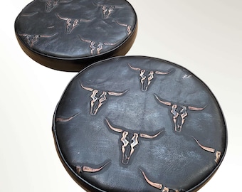 Longhorn Embossed Leather Replacement Stool Seats | For Bar or Countertop