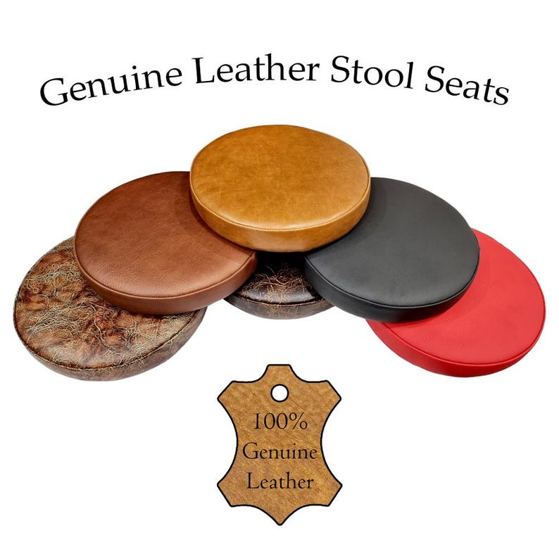 Handmade Genuine Leather Round Bar Stool / Counter Stool Replacement Seat Tops - Various colours Available image 1