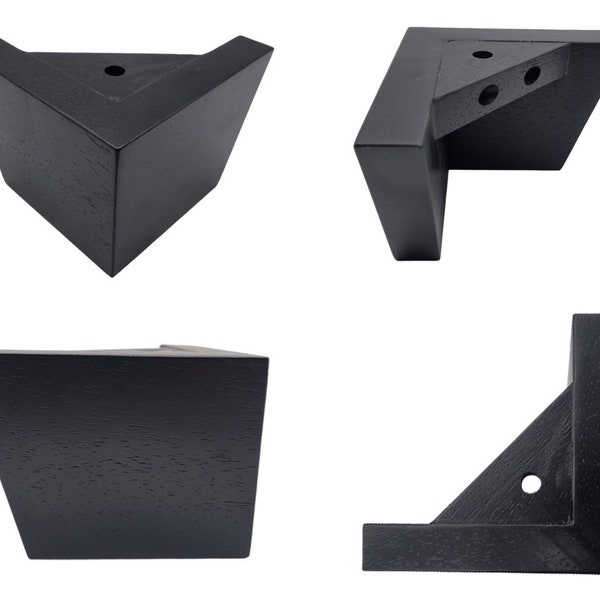 4 x Square matte black wooden Furniture Legs | set of 4 | chunky Solid Wood furniture feet - black- M8 / 95mm (3.7") Tall