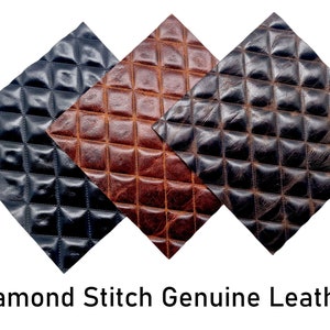 May include: Three samples of diamond stitch genuine leather in black, brown, and dark brown.