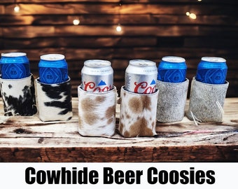 Handmade Cowhide Beer Coozie - Neoprene Lined, 12oz/16oz Can