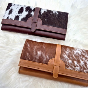 Portemonnaie / Clutch im Country Western-Stil – Tri-Fold-Design – Echtes Rindsleder und Leder
